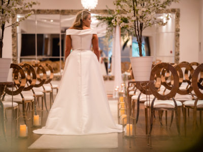 Rose Gold Halo wedding chair with ivory faux leather pads @ Sparth House